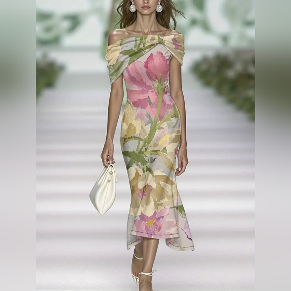 NEW! Off Shoulder Floral A-Line Dress (Sz. M)